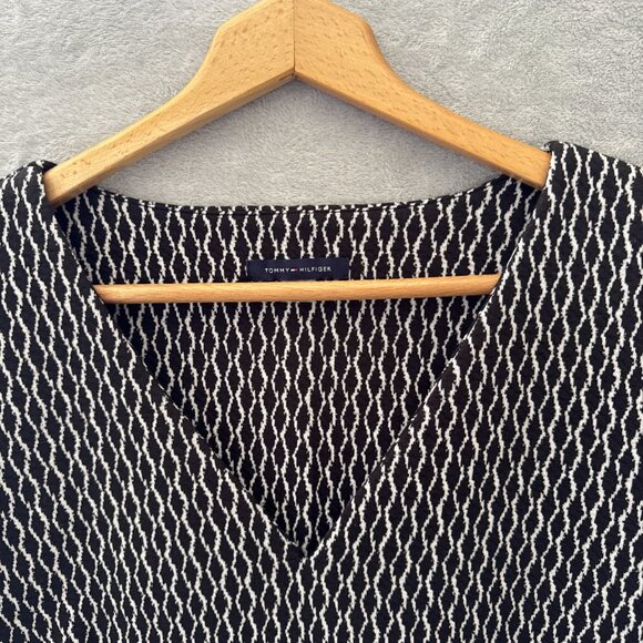 Tommy Hilfiger Puff Short Sleeve Swing Dress Pull On Black White Vneck Size 14 - Picture 12 of 16